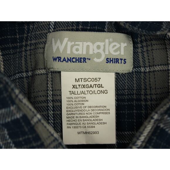 Wrangler Western Plaid Flannel Shirt Mens XLT Blue Long Sleeve Pearl Snap - Picture 3 of 6